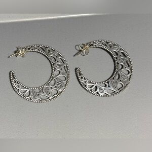 Lagos Sterling Silver 925 Large Floral Filigree Openwork Chunky Hoop Earrings